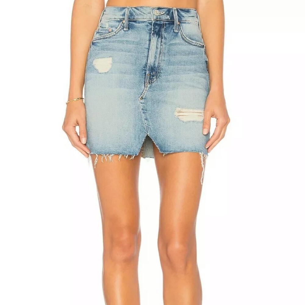 MOTHER The Sacred Slit Mini Jean Skirt raw hem